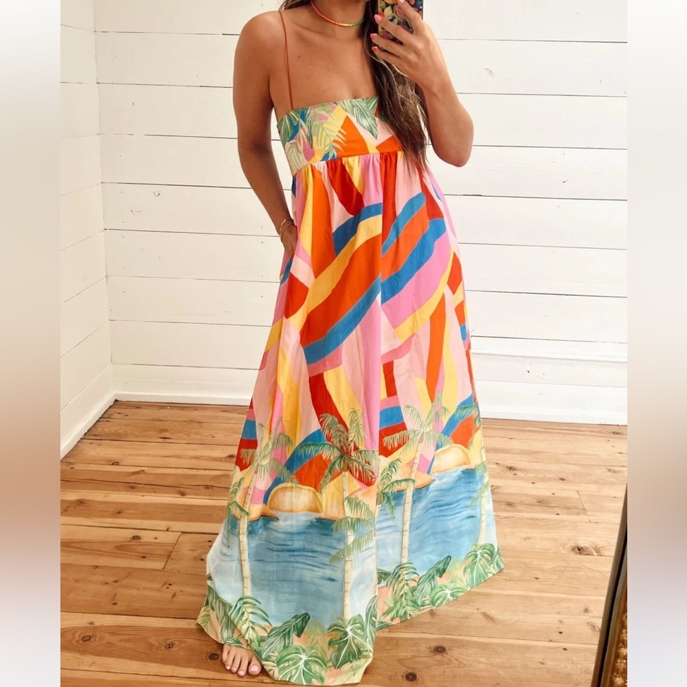 Show Me Your Mumu Multicolor Tropical Stripe Maxi Dress